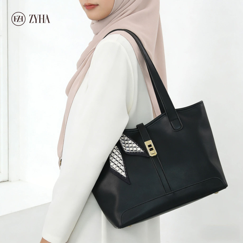 193-(LARA) Totebag Kulit dengan Reben Satin kapasiti besar jenis kulit tahan lasak