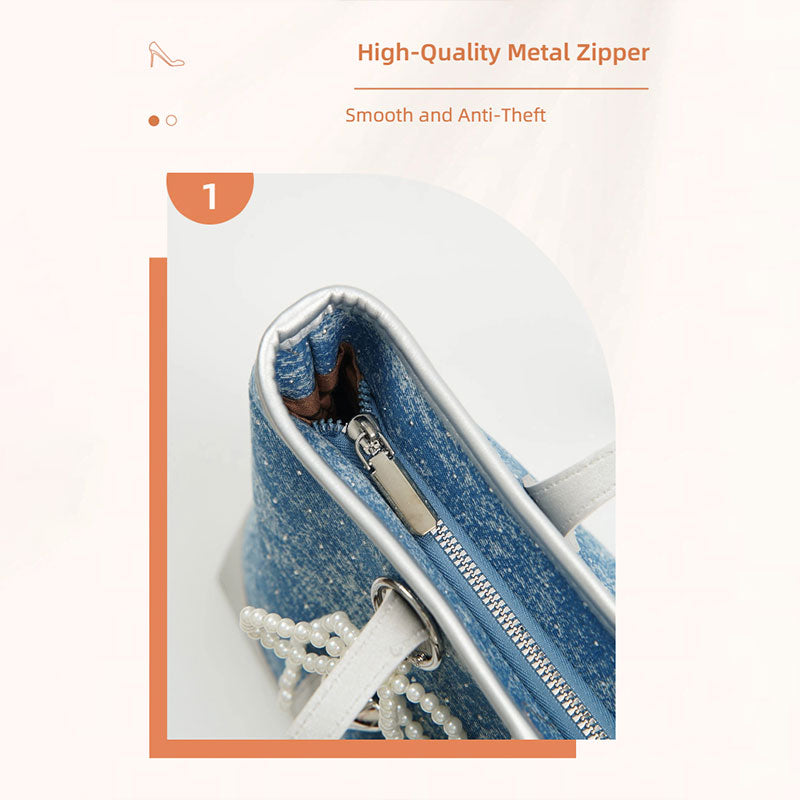 175 - ZYHA Denim Korean Style Tote Bag with Pearl Keychain