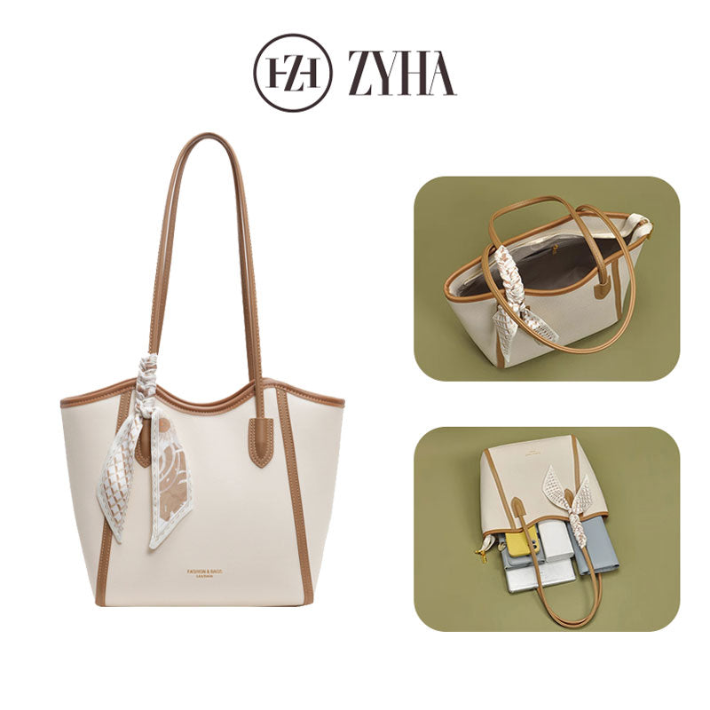 105 - ZYHA Leather Totebag with Satin Ribbon