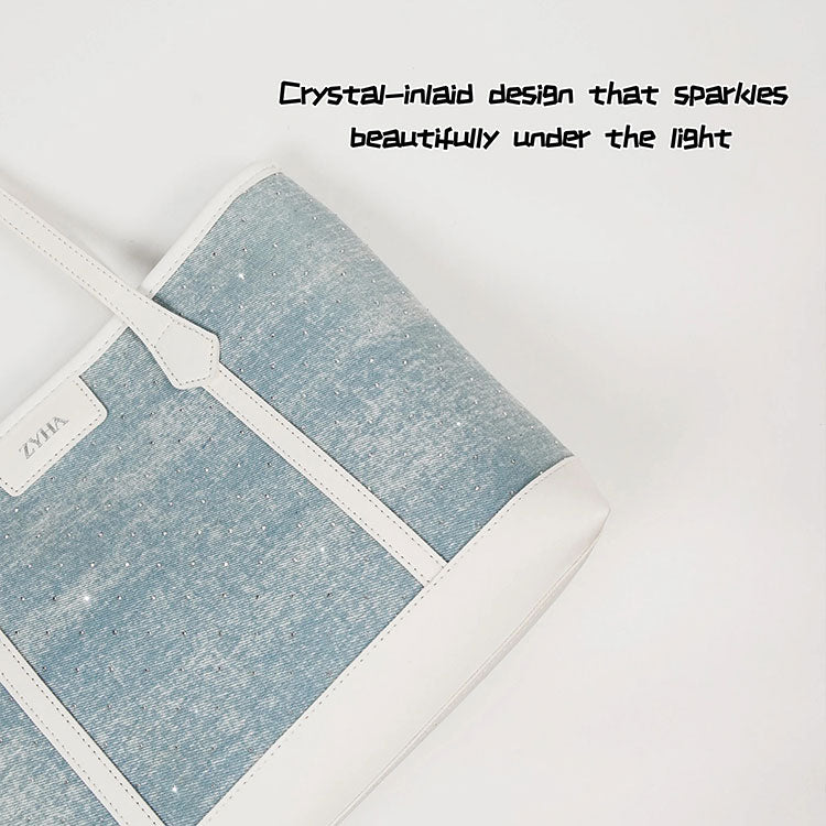 175 - ZYHA Denim Korean Style Tote Bag with Pearl Keychain