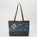 175 - ZYHA Denim Korean Style Tote Bag with Pearl Keychain