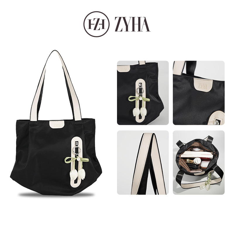 172 - ZYHA Neylon Canvas Korean Style Handbag with Tulip