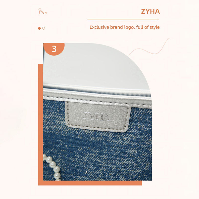 175 - ZYHA Denim Korean Style Tote Bag with Pearl Keychain