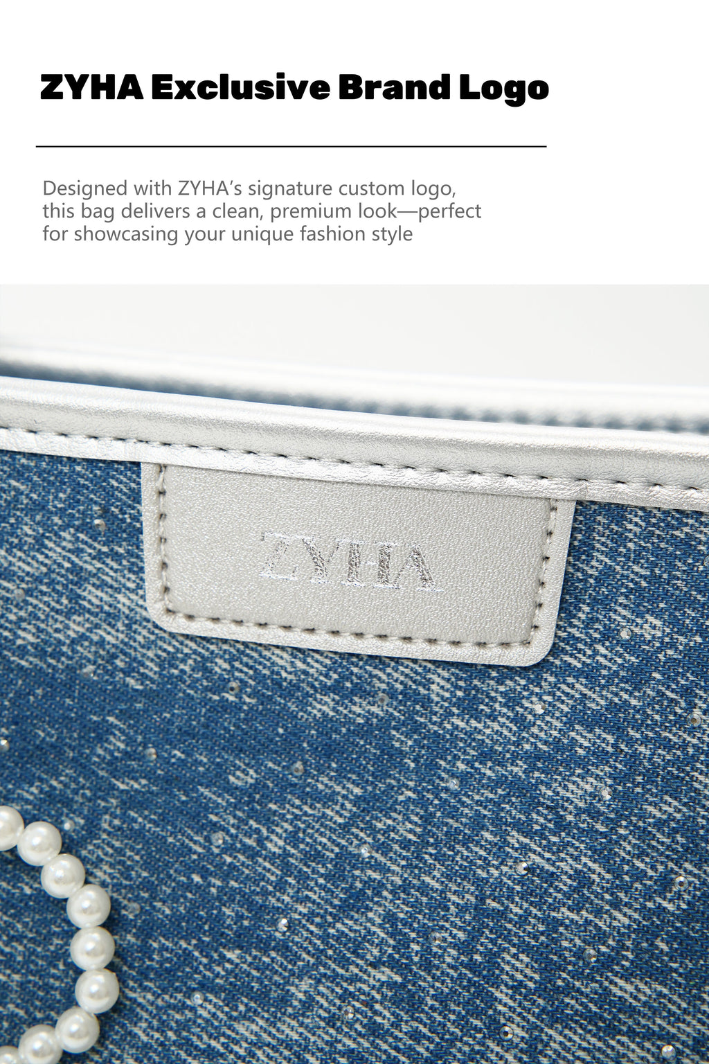 175 - ZYHA Denim Korean Style Tote Bag with Pearl Keychain