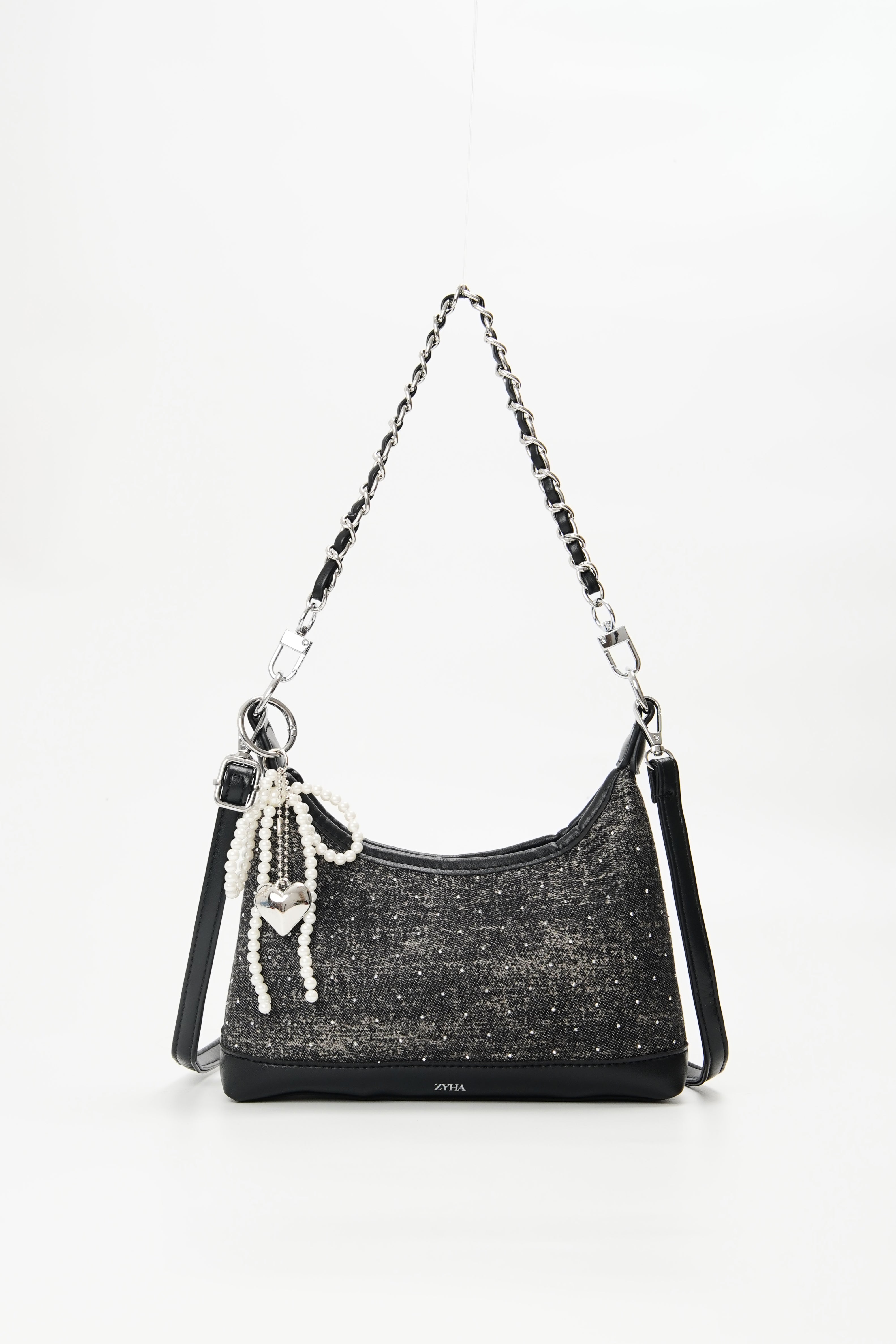 180 - ZYHA Denim Cute Korean Style Handbag with Pearl Keychain