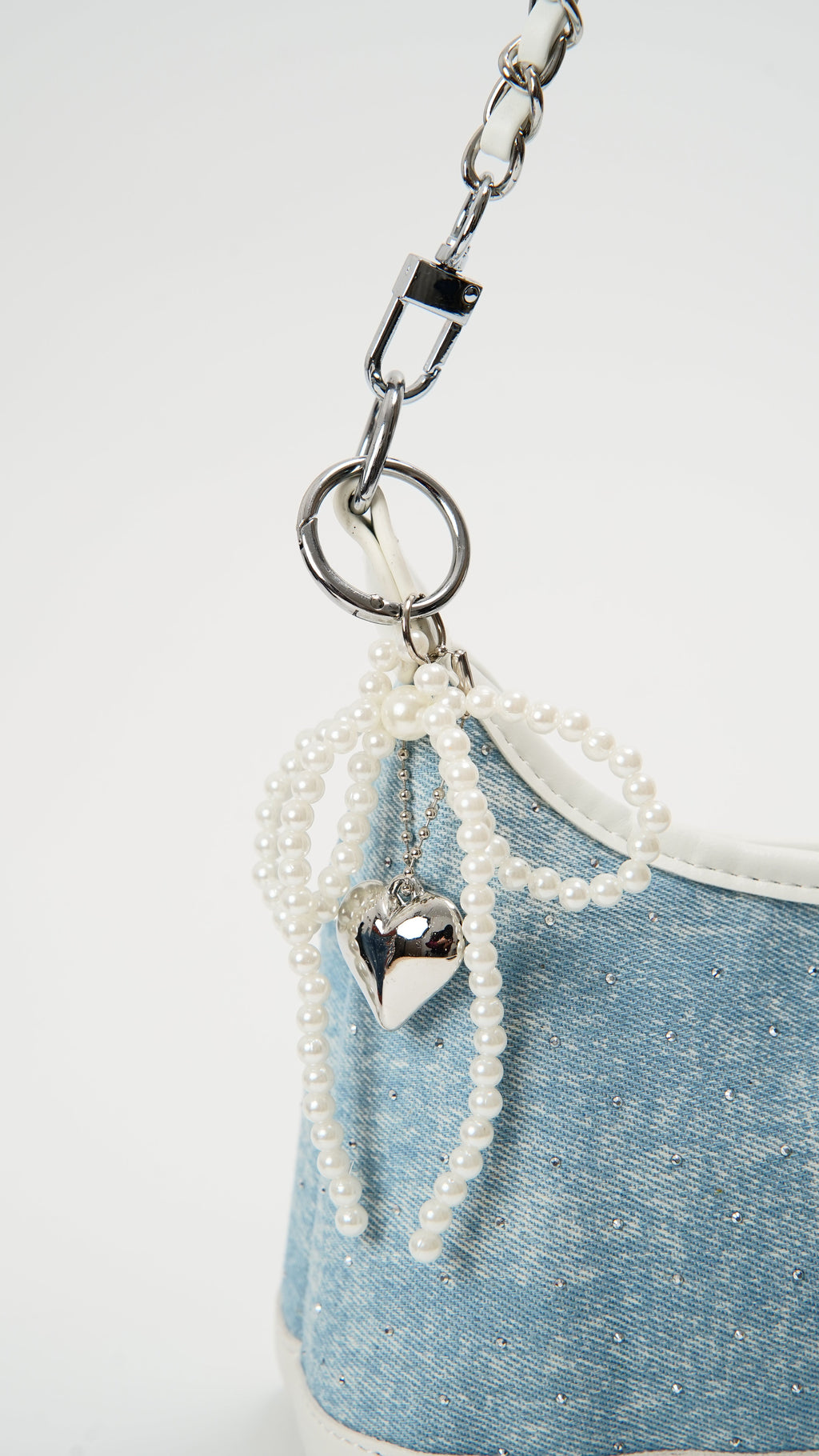 180 - ZYHA Denim Cute Korean Style Handbag with Pearl Keychain