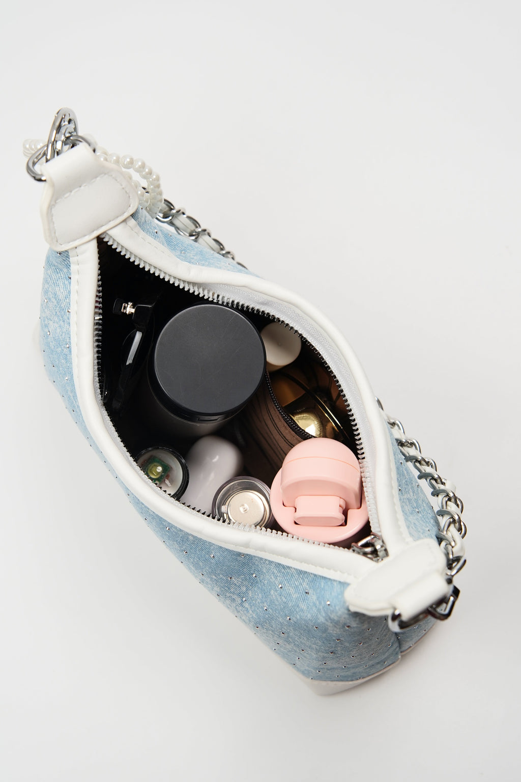 180 - ZYHA Denim Cute Korean Style Handbag with Pearl Keychain