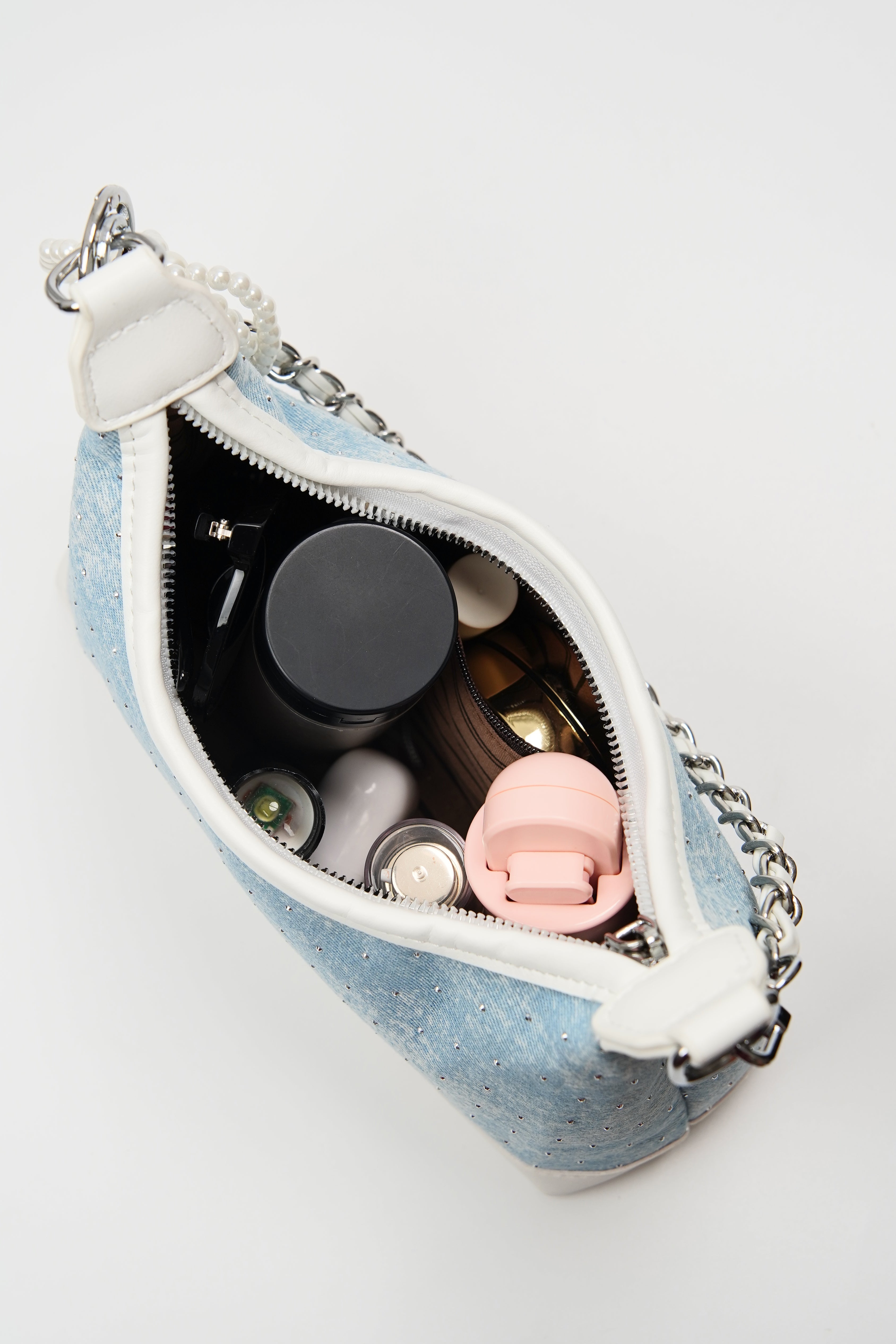 180 - ZYHA Denim Cute Korean Style Handbag with Pearl Keychain