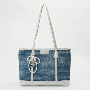 175 - ZYHA Denim Korean Style Tote Bag with Pearl Keychain