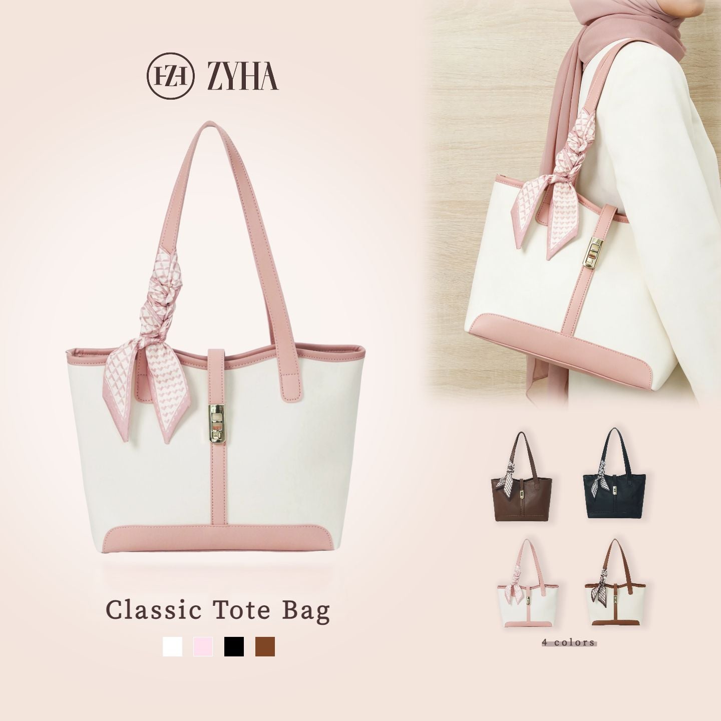 193-(LARA) Totebag Kulit dengan Reben Satin kapasiti besar jenis kulit tahan lasak